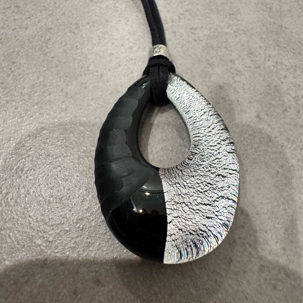Tagliapietra Murano Black Silver Artistic Hand Blown Glass Necklace Venice New